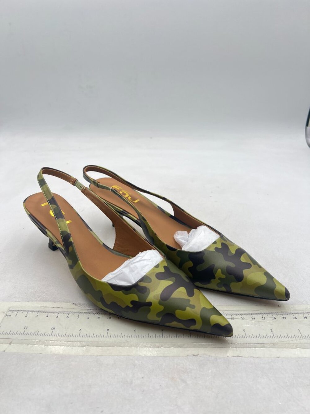 FSJ Camouflage Kitten Heel Slingback Sandals Pointy Toe Sexy Pumps Party Shoes - Picture 4 of 8